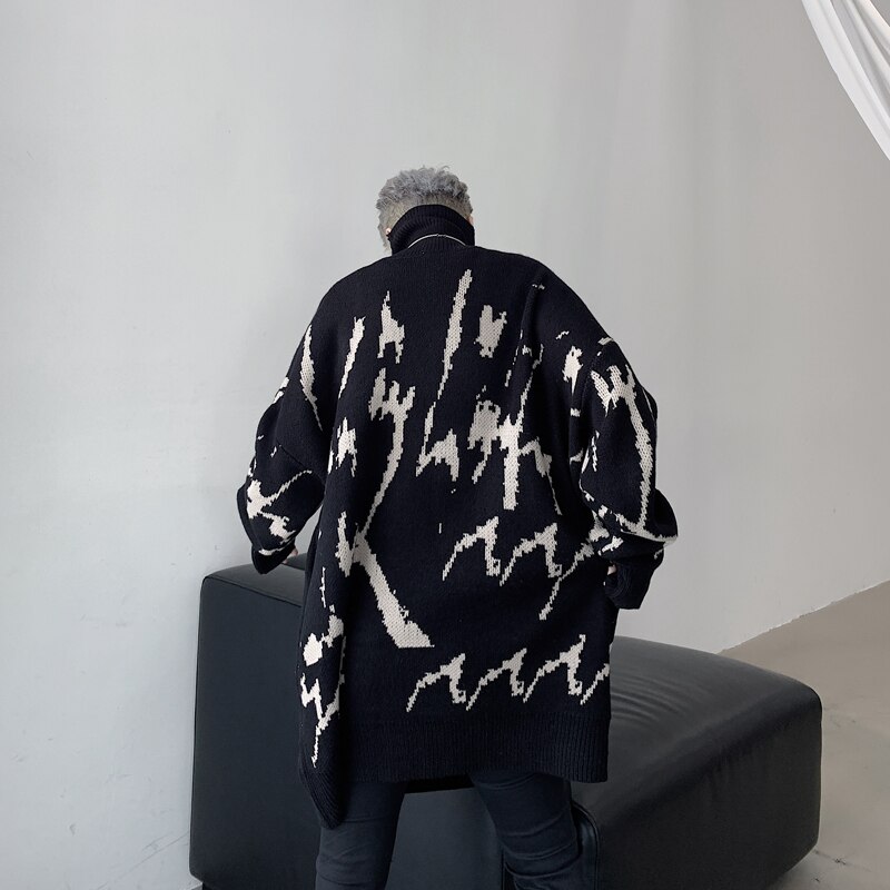 Suéter de punto de cuello alto holgado para hombre, ropa de calle de otoño e invierno, suéter informal grueso y cálido de estilo Hip Hop