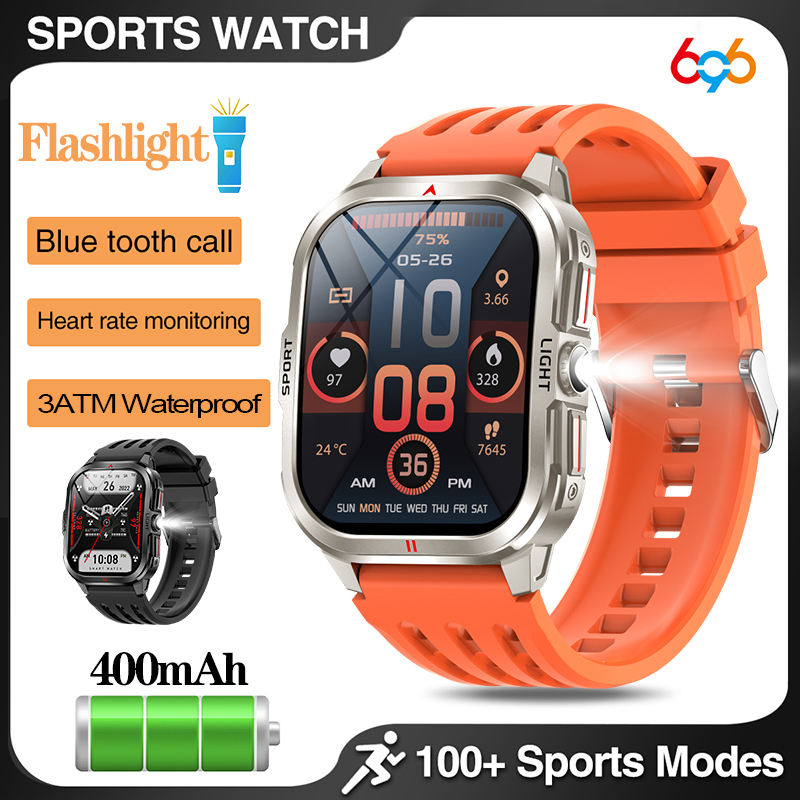 Smartwatch da esterno Torcia da uomo Chiamata wireless Rispondi con un clic Grande schermo curvo HD Smart Watch Sport impermeabile Fitness
