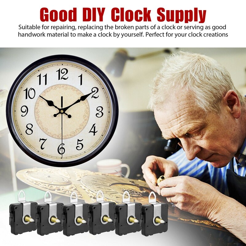6PCS DIY Wall Quartz Clock Movement Mechanism Clock Mechanism Replacement Sets for Repair Clock Parts Tool