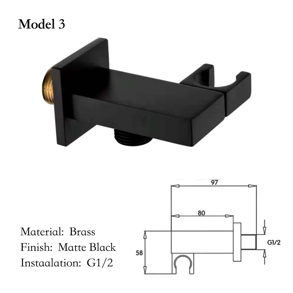 Solid Brass Bathroom Shower Head Connector /Holder with Water Outlet, Wall Mounted Connector Bracket For Shower Accessories: Model 3