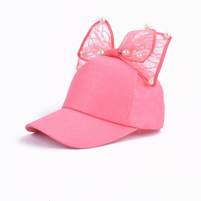 Lapin oreille enfants casquette de Baseball filles Snapback Protection solaire Hip Hop casquettes simulé perle grand arc enfants printemps été chapeau de soleil: rose red