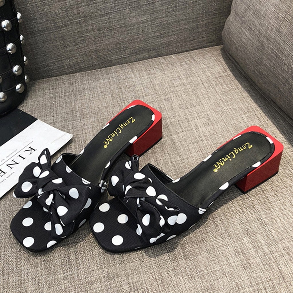 doux arc mignon à pois chaussures pour femmes loisirs talons plats d'été ins chic date sandales chaussures femme zapatos de mujer