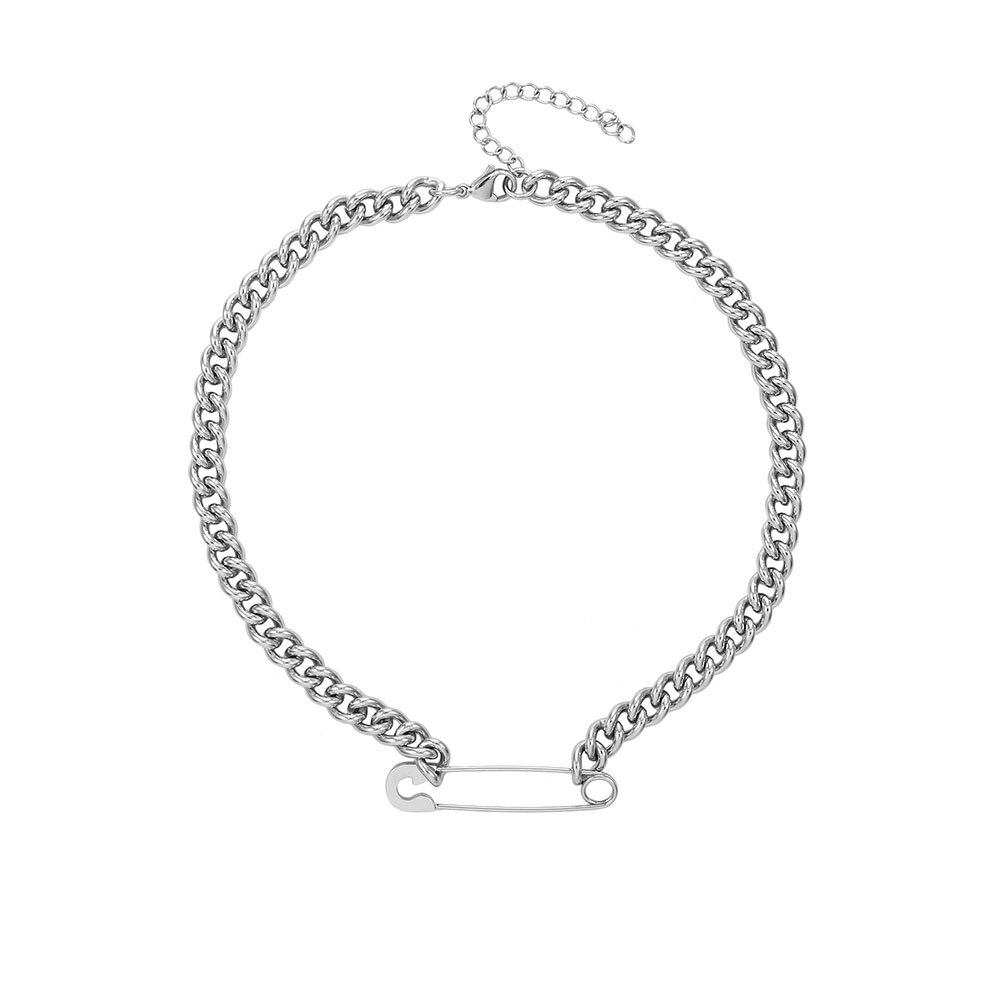 Colliers broches pour femmes, , en acier inoxydable, 316L, accessoires de bijouterie, chaîne Figaro, couleur argent, tour de cou à breloque