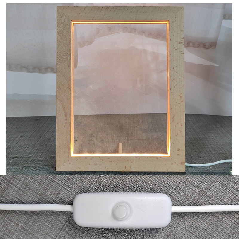 Cadre Photo en bois, lampe de luminosité, décor , cadre Photo en bois avec veilleuse LED, pour amoureux de la famille: Gris clair