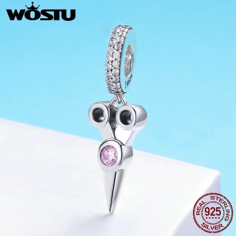 WOSTU Real 925 Sterling Silver Delicate Scissors Dangle Charm fit Beads Bracelet Pendant For Women DIY Jewelry CQC656