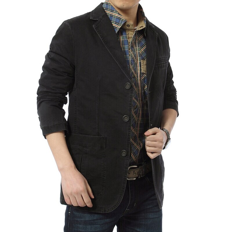 Blazers Men Suit Jackets Men's Slim Fit Cotton Denim Jackets Parkas Army Green Khaki Outdoors Outwear Coat Large Size M- 4XL