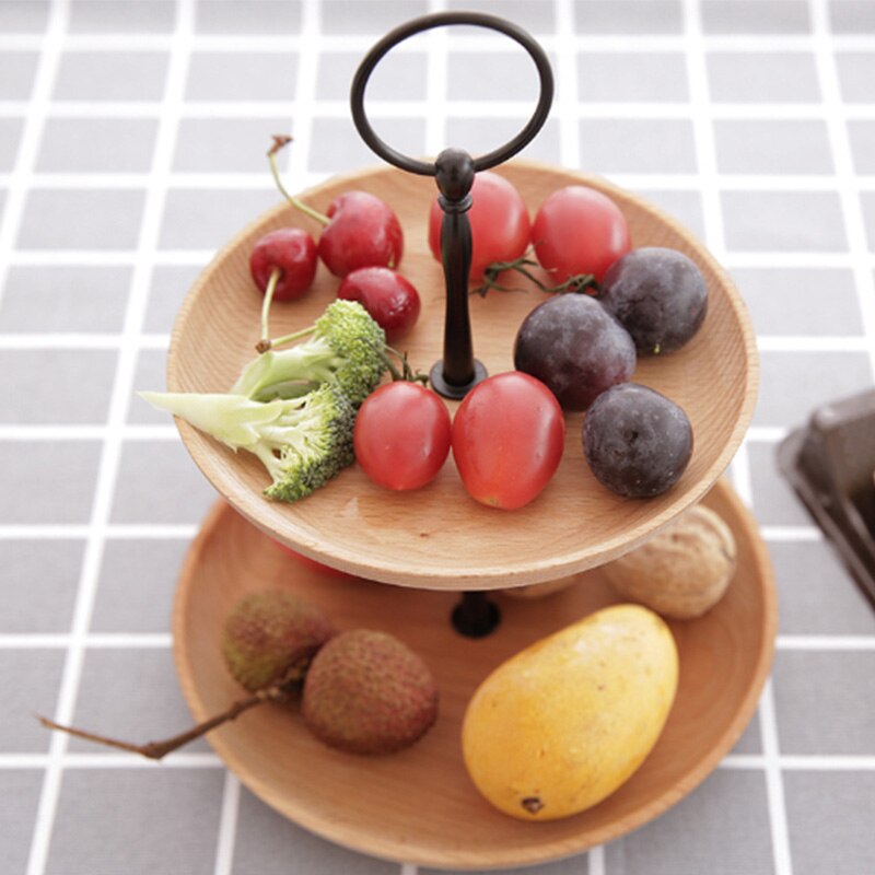 Double-Layer Solid Wood Cake Tray Living Room Fruit Snack Tray Snack Tray Tapas 2-Tier Tapas Serving Set