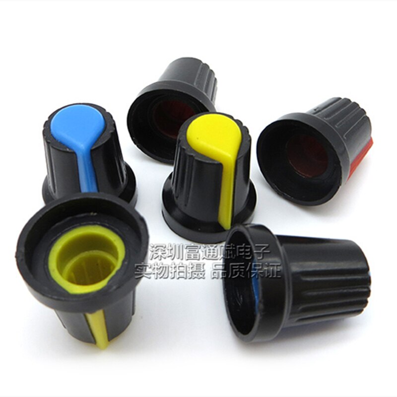 10 stuks Plastic knop 15MM * 17MM plastic potentiometer cap knop encoder cap binnenste gat 6MM rood geel wit blauw