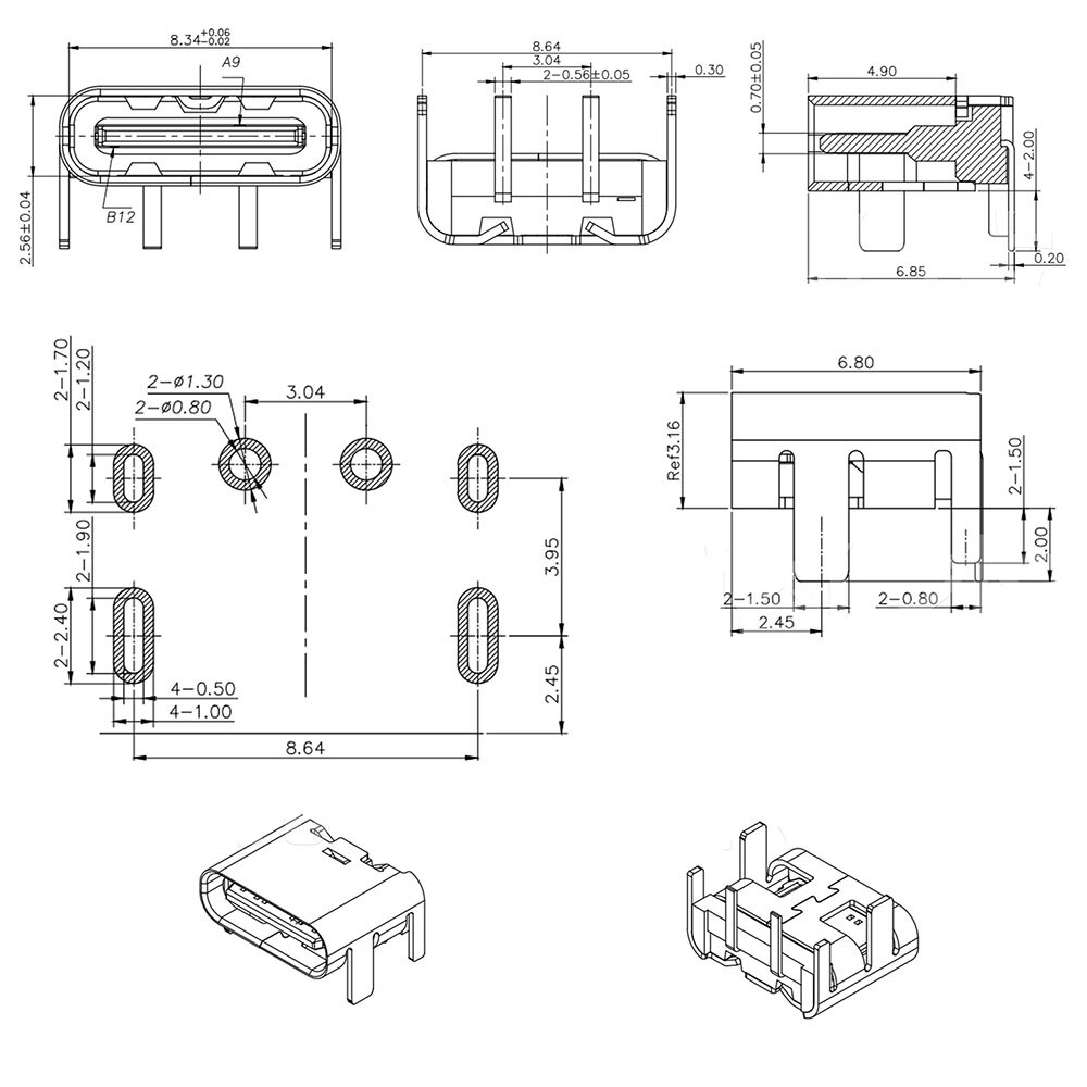 10-100 stk 2 pinner mikro usb type c kontakt stikkontakt usb 3.1 type-c hunn strømkontakt Brygge til mobiltelefon ladeport 2p