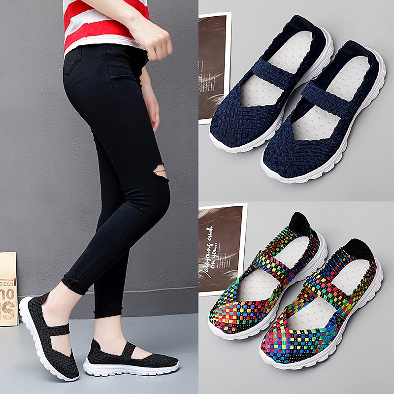 Sts Vrouwen Schoenen Zomer Casual Flats Ademen Vrouwelijke Sneakers Geweven Wandelschoenen Instappers Dames Loafers Handgemaakte Schoenen Maat 35-40