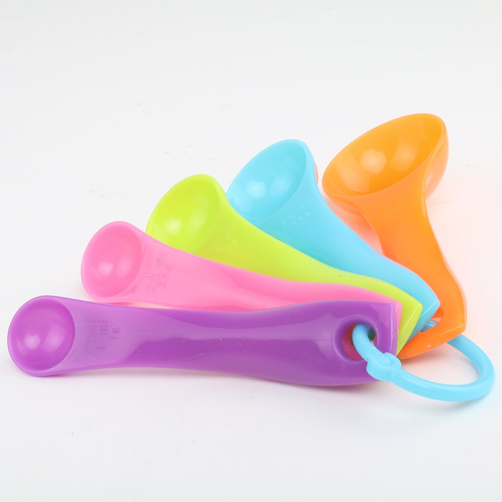 5Pcs/set Lovely Colorful Plastic Measuring Cups Measure Spoon Kitchen Tool Kids Spoons Measuring Set Tools For Baking Coffee Tea