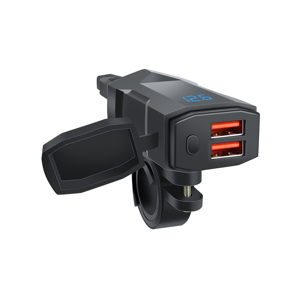 60W motorfiets USB snellader PD QC3.0 voedingsadapter stuur dubbele USB-aansluiting waterdicht met schakelaar voltmeter: groen