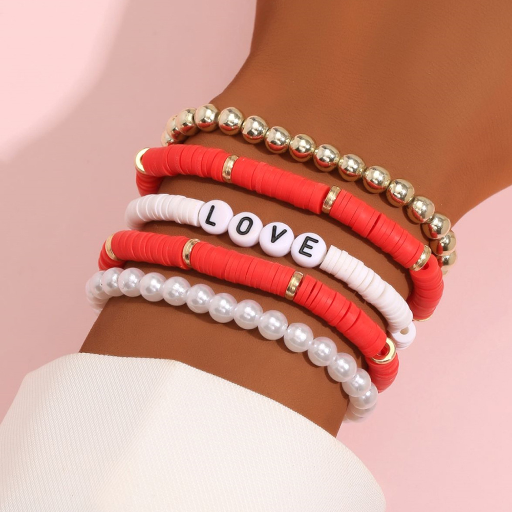 Conjunto de pulseras apilables de arcoíris para mujer, dije de corazón, arcilla suave, cuentas de capas de cerámica, brazalete de cadena, joyería Bohemia femenina: Cobalto violeta