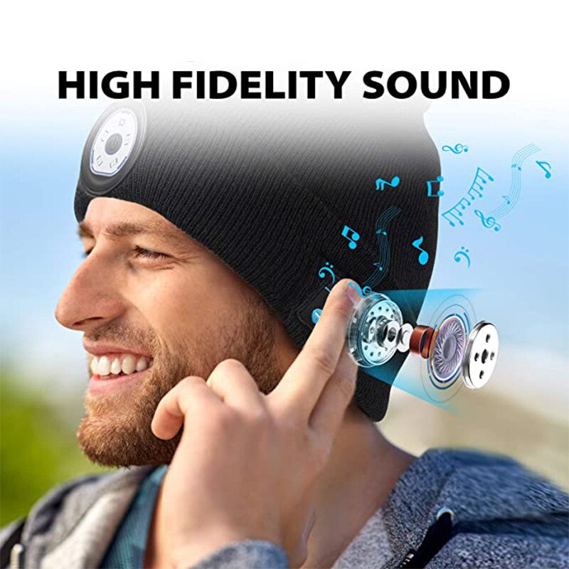 Bluetooth LED Beanie Hat Built-in Stereo USB Rechargeable LED Lighted Knit Cap Unisex for Men Women X85