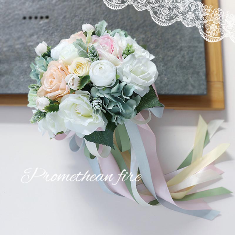 Champagne bryllup buket med fjer brudebuket kunstig blomst til bruden bryllup brudgom blomst strand bryllup blomster