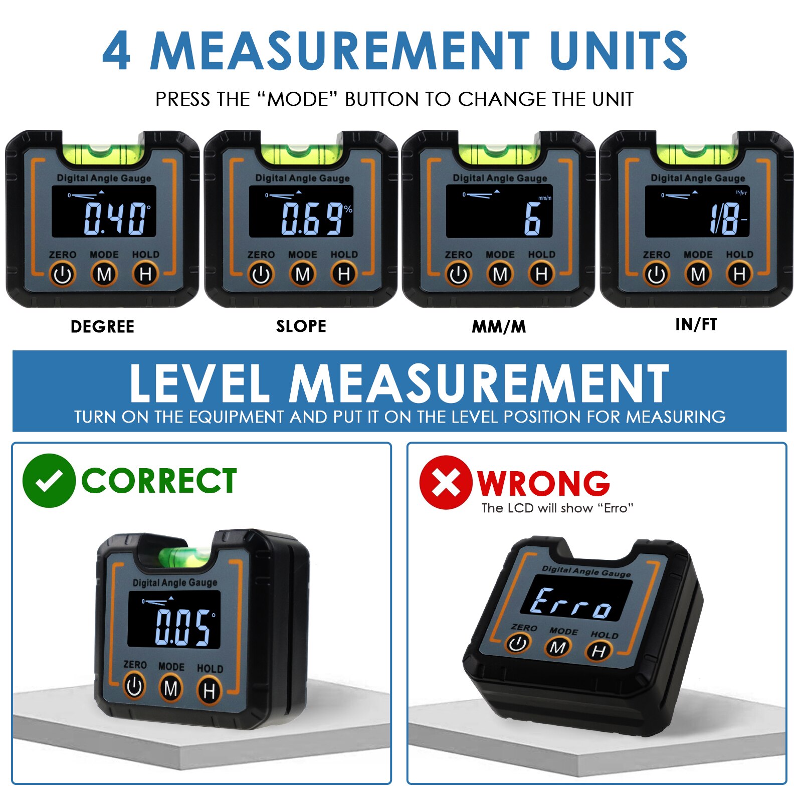 Angle Protractor Finder Digital Gauge Level Inclinometer with Bubble Level Magnetic Base for Woodworker, Craftsman, or Builder