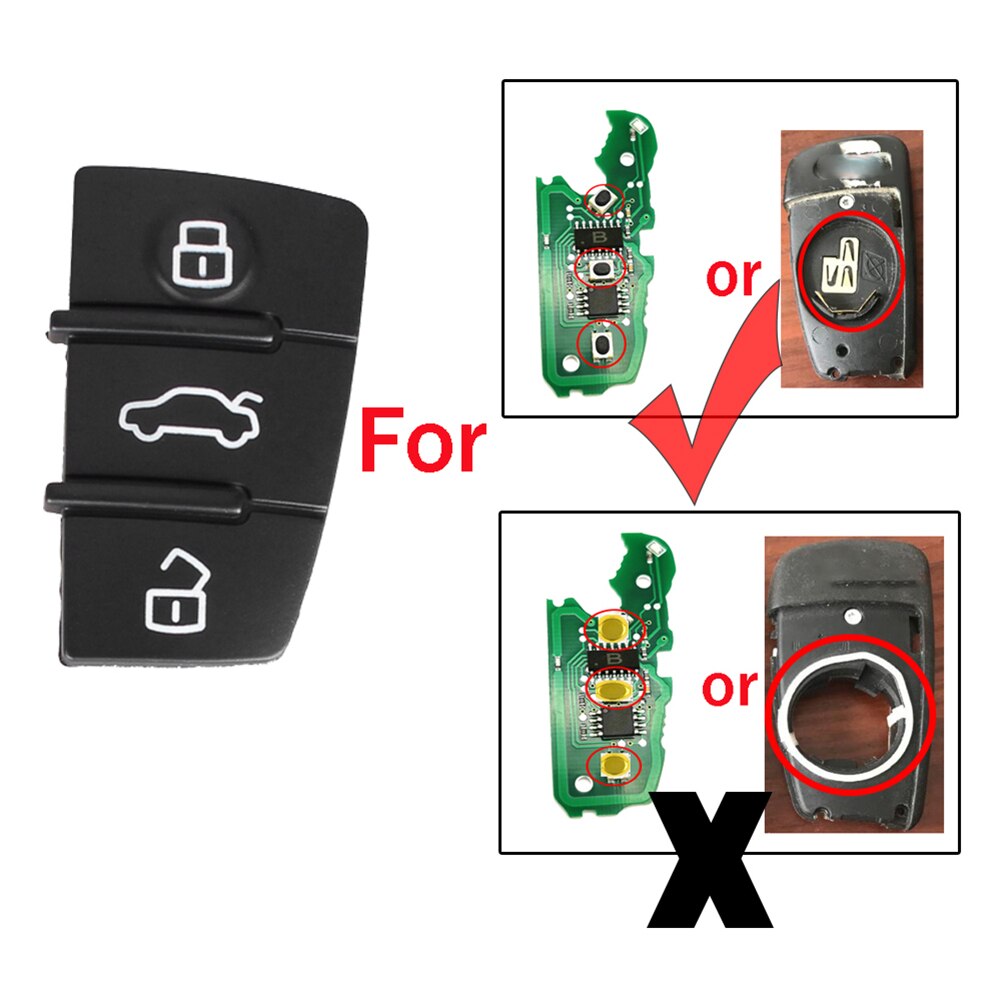 Car Remote Key Shell Replacement 3 Button Key Fob Case Rubber Pad for Audio A1 S1 A3 S3 A4 A6 Quattro 2006