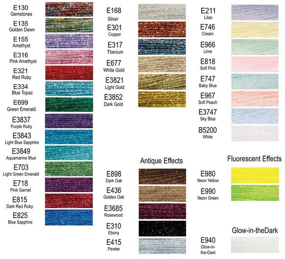 1 kpl fluoresoivia tehosteita  e980 e990 pimeässä hohtavaa  e940 metallilankaa ristipisto dmc lanka kirjonta tee itse käsityö