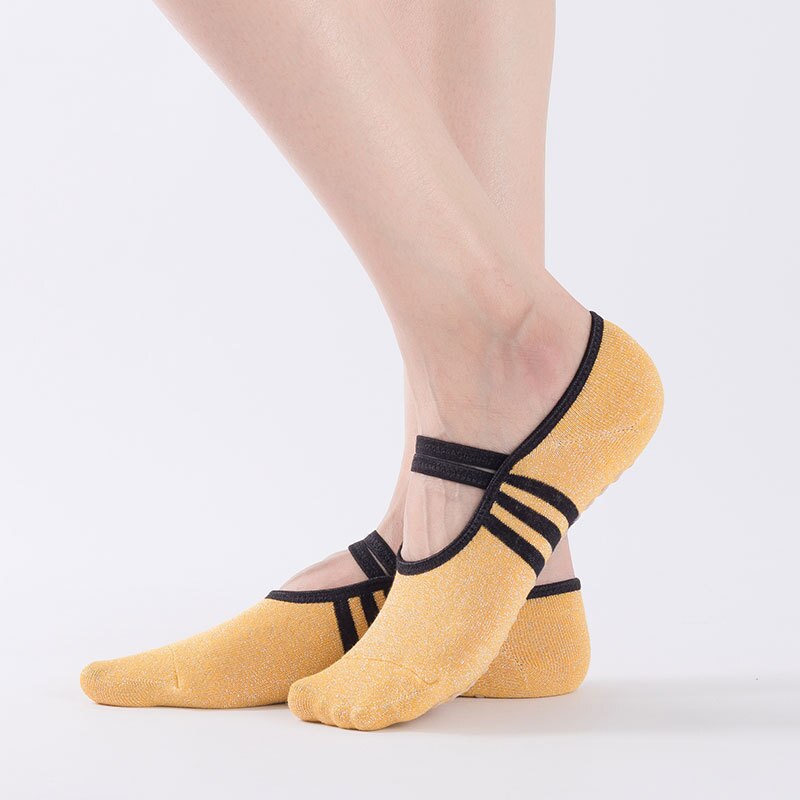Dame yoga sokker skridsikre sokker med greb åndbare barre sokker komfortable pilates sokker i bomuld til kvinder: Gul