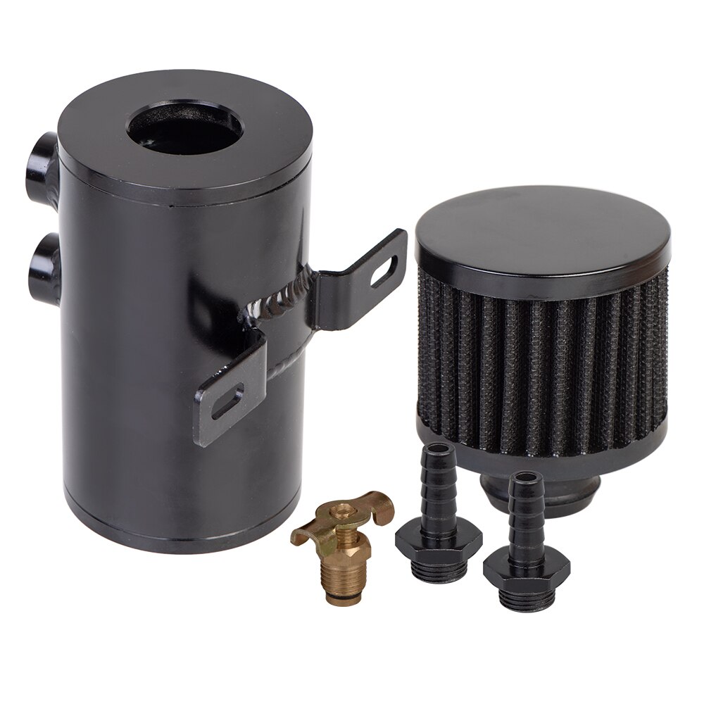 Universal Brushed Baffled Oil Catch Tank Can with Breather Filter Aluminium Round Car Coolant Tank with 9MM FITTING