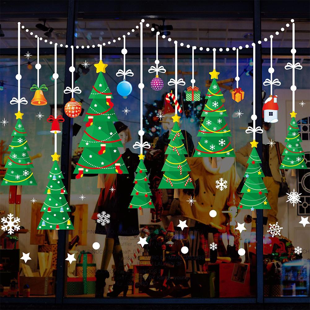 Julevindue klistermærke selvklæbende hængende snemand julekugler træ krans julemanden vedhæng væg klistermærke år: 6