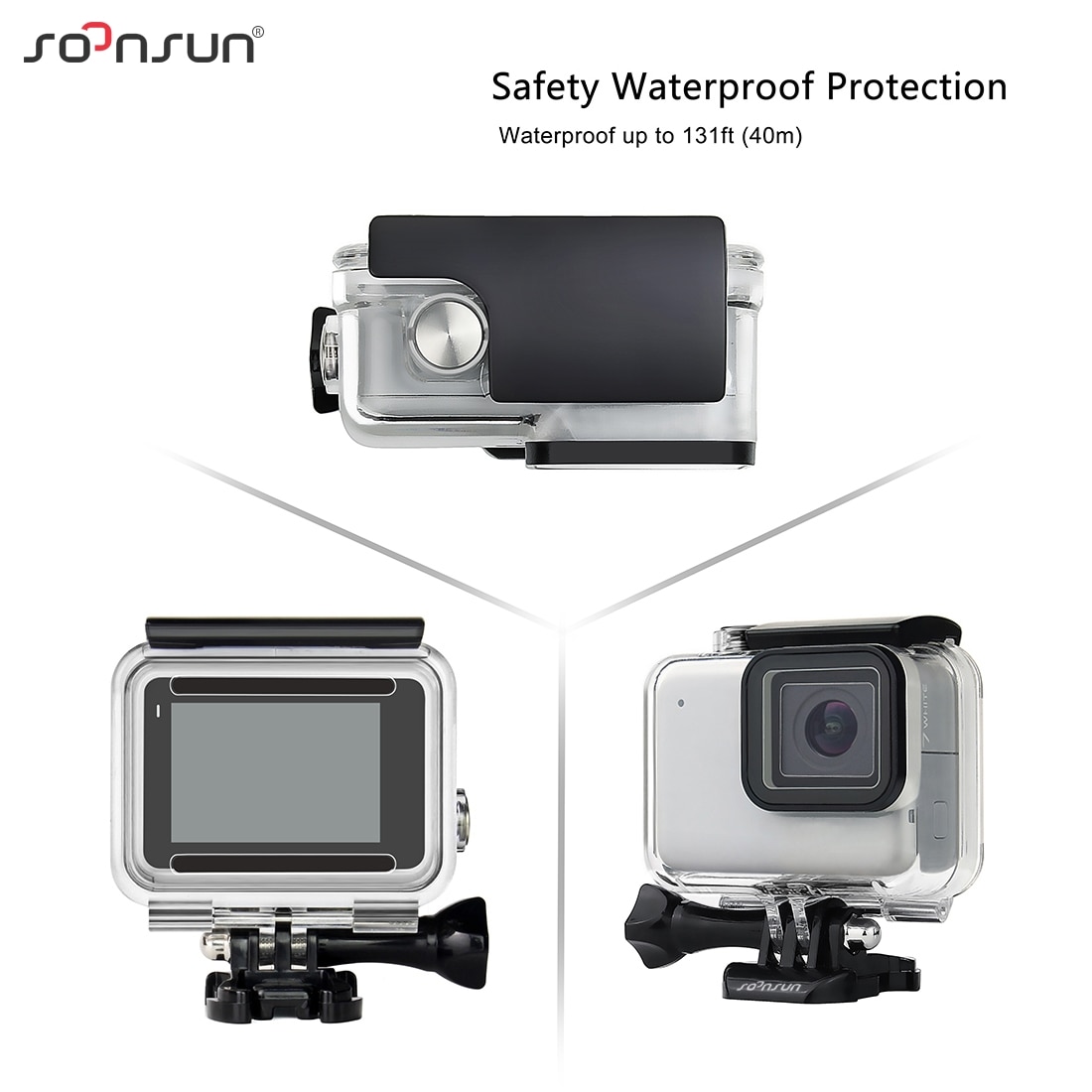 SOONSUN Waterproof Housing Case with Dive Filter for GoPro Hero 7 Silver White Protective Case with Red Light Red Magenta Filter