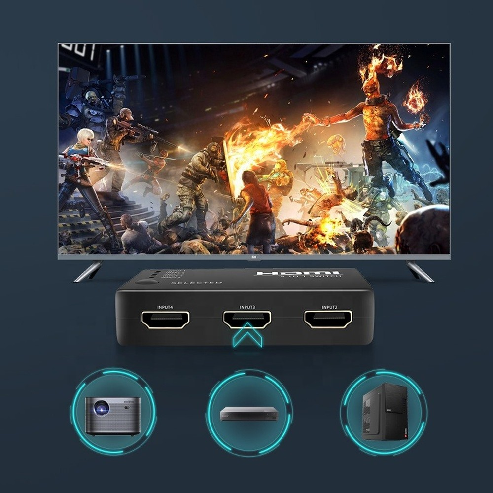 HDMI-Compatible Switch 5 Port Wireless Remote Splitter 1080P 5 In 1 Out 4K Adapter for XBOX 360 PS3 PS4 Android HDTV Switcher