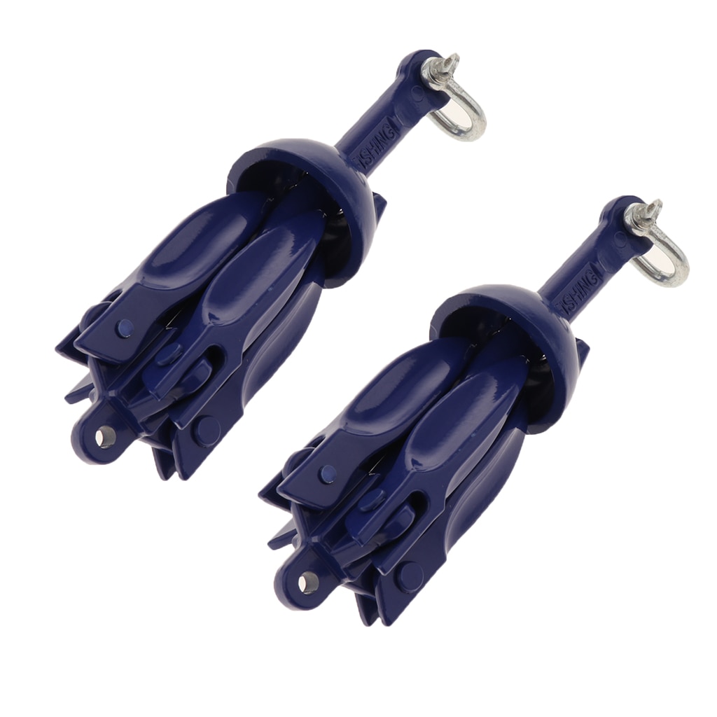 Ancla plegable sólida Grapnel, para pesca en Kayak, con revestimiento azul antioxidante, 2 uds.