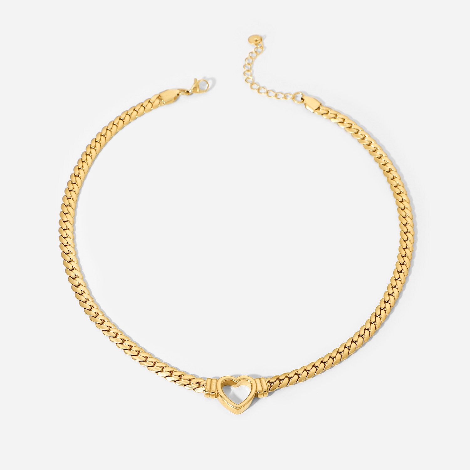 Cadena cubana de acero inoxidable para niñas, collar con colgante de corazón hueco para boda, chapado en oro de 14K, nueva tendencia