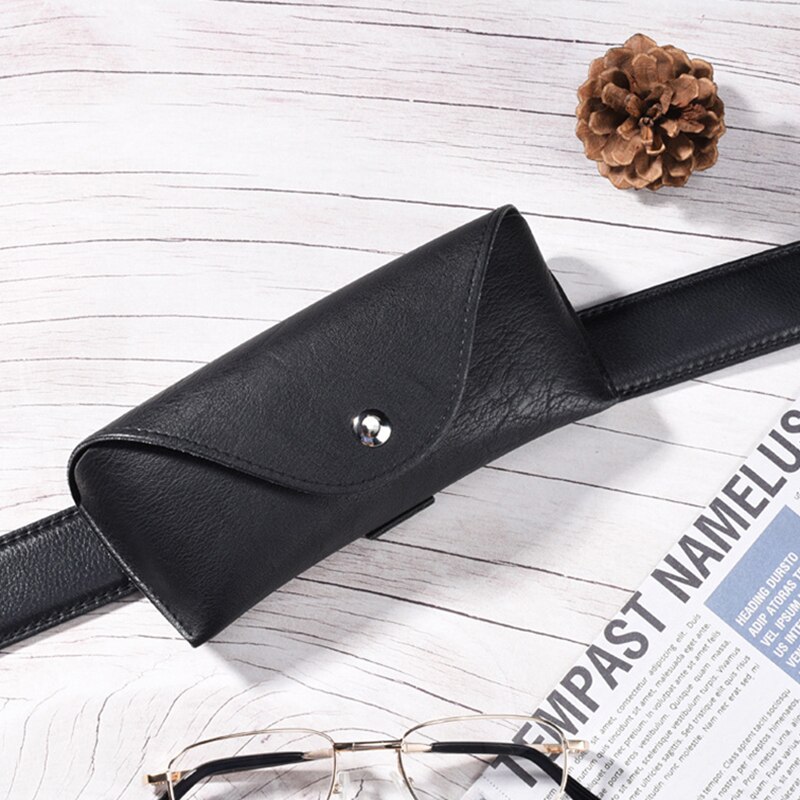 Bærbar talje pu læder briller solbriller æske etui sort cover folde solbrille etui iført bælte etuier 162*53*35mm