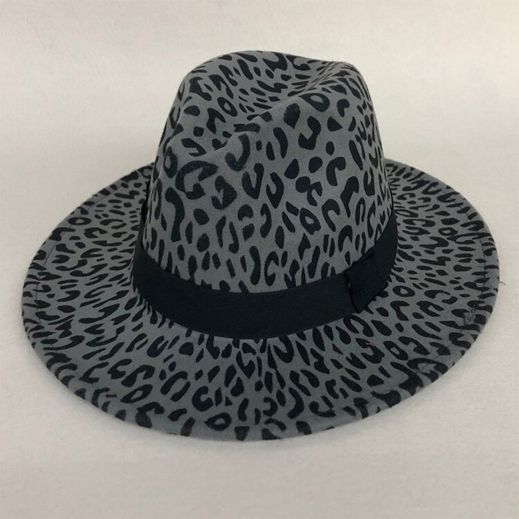 LVTZJ-sombreros de fieltro de lana Unisex para hombre y mujer, sombreros Fedora de Jazz de estilo Simple con borde plano, banda de cuero de grano de leopardo, decoración Trilby Panamá, sombreros formales