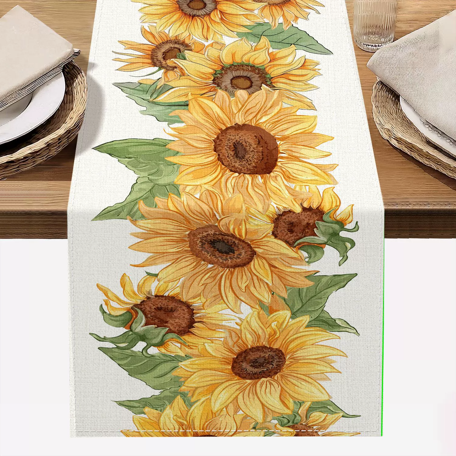 Fall Sunflower Table Runner 13x72 Inch Seasonal Autumn Farmhouse Table Runners for Dinning Kitchen Party Table Decoration: light green