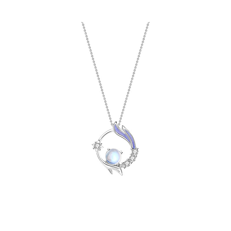 VOQ zilveren kleur ketting fantasie maansteen hanger ketting dames sleutelbeen ketting hoge sieraden cadeau