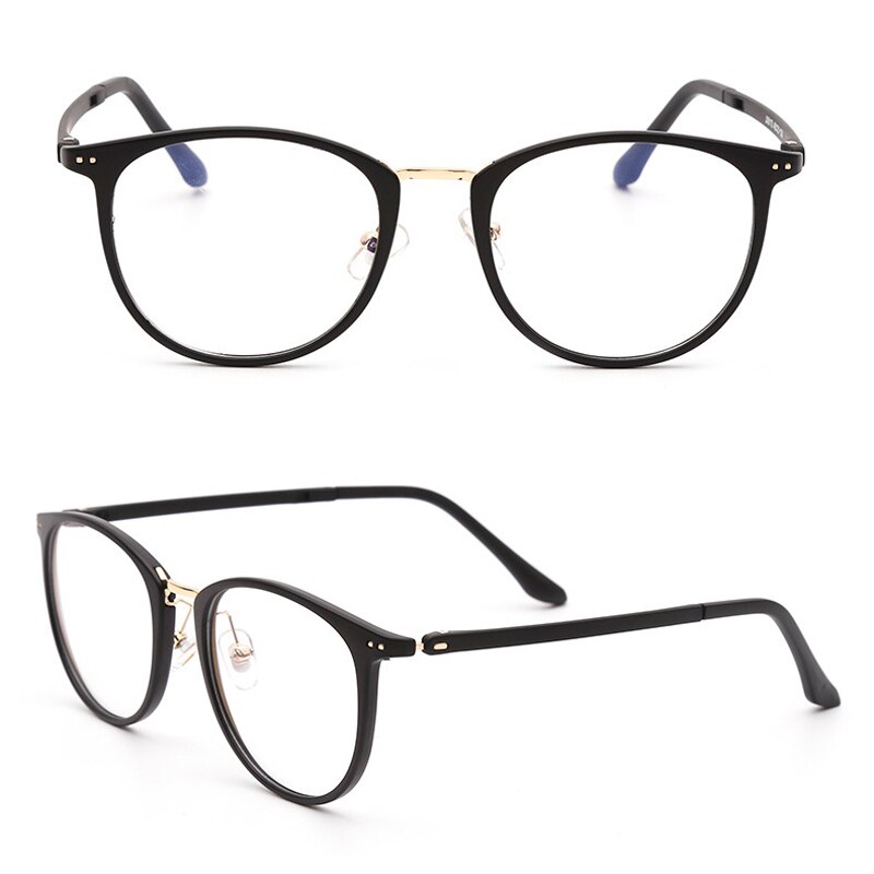 Anti-blue light blocking eyeglasses computer protective glasses TR90 combined metal square UV400 slim simple TV watching eyewear: Mt. black