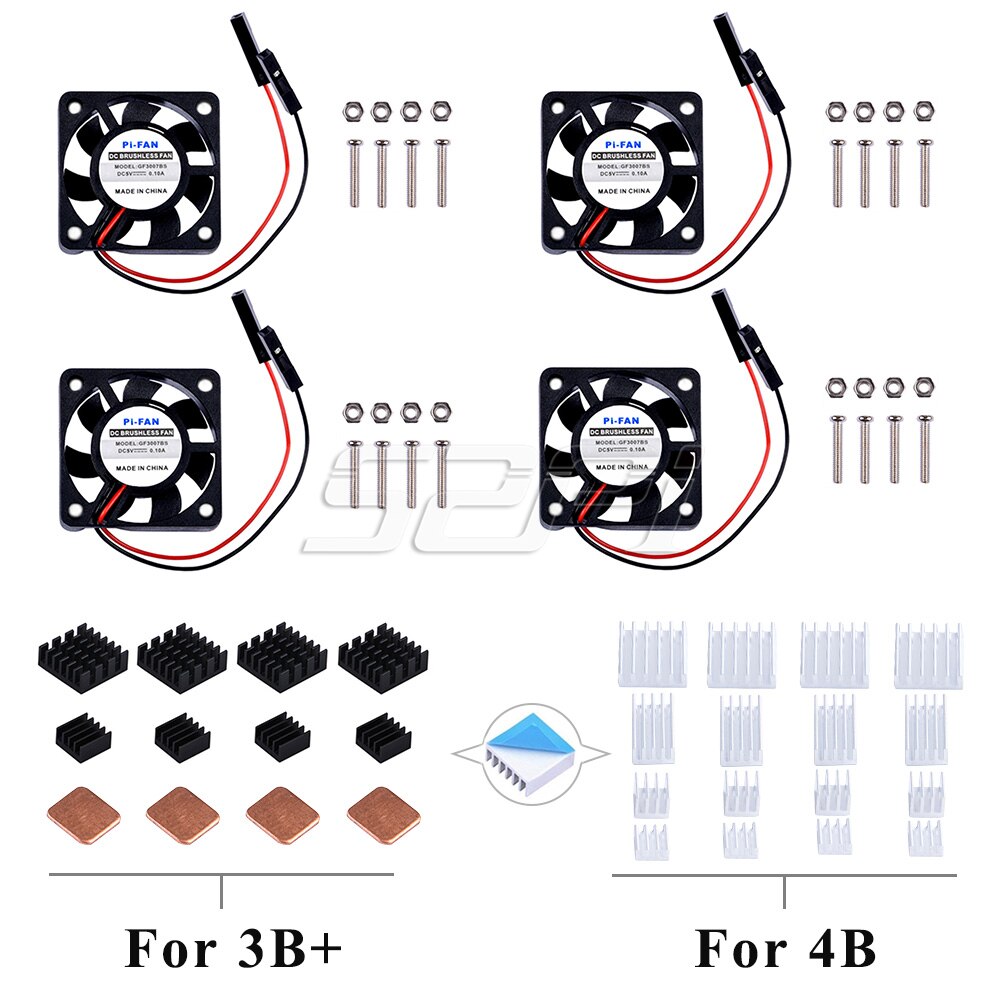 52Pi 1 einstellen DC 5V 30*30*7 Lüfter 3007 Kühlkörper Bausatz oder 2 einstellen / 4 einstellen Pack für Himbeere Pi 4B Pi 4 Modell B / 3 B + / 3: 4stck