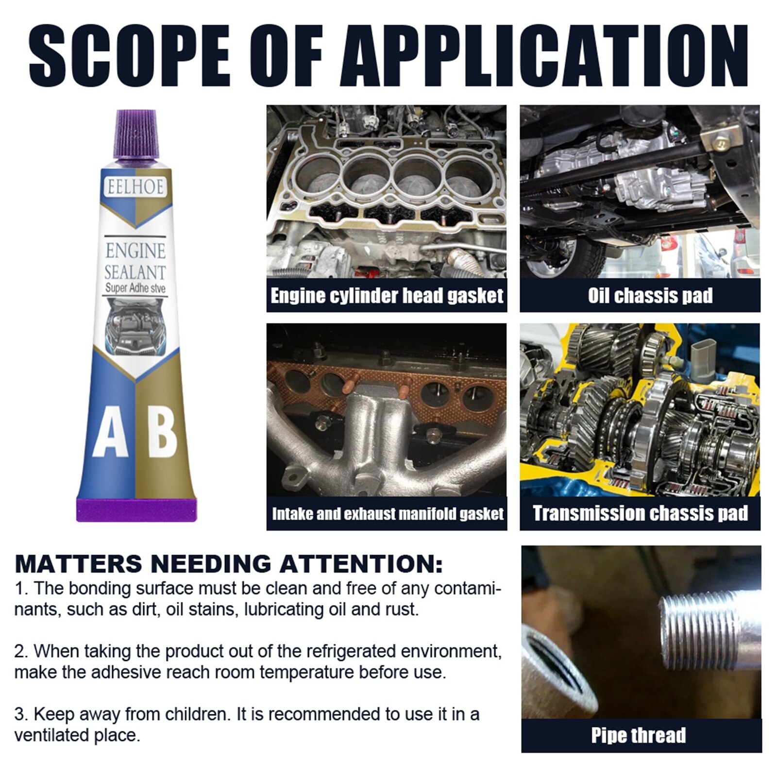 Car Engine Sealant Car Engine Maintenance Adhesive90g Oil And High Temperature Resistant Metal Sealant For Automobile Engine #K