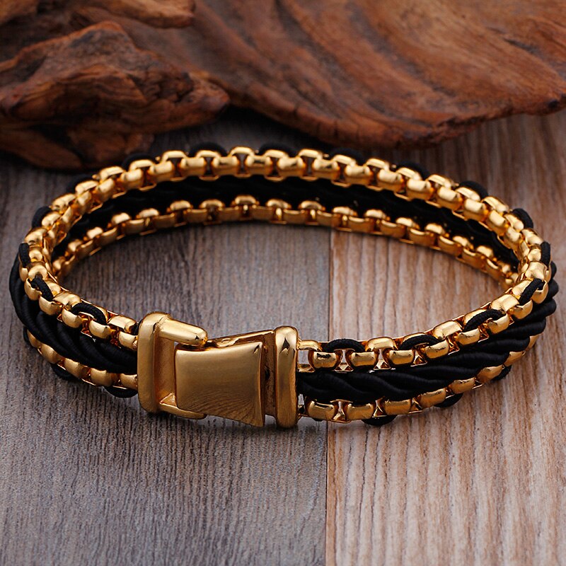 nuovo Intrecciato avvolgere Bracciale Uomo Oro/colore Argento in Acciaio Inox Gioielli Indiani migliore Amici Amicizia Mens Bracciali Bracciale