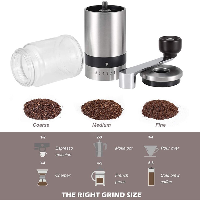 Handkoffiemolen-Hand Koffiemolen Met Keramische Bramen 6 Verstelbare Instellingen-Draagbare Hand Crank (Straight)