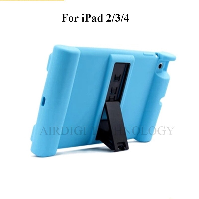 Shockproof Protective Case for Apple iPad 2/3/4 Silicone Proof Case Cover for Home Children Kids with: BLUE with Kickstand