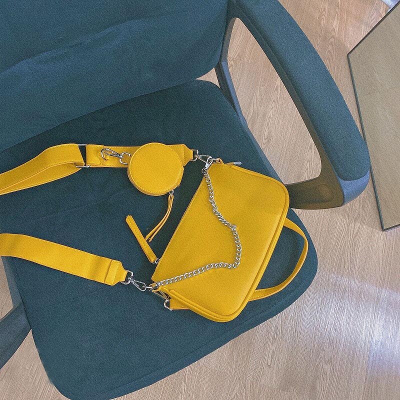 Chains Women Shoulder Bags Handbags PU Leather Crossbody Baguettes Bag Woman Small Purses Female Clutch 2 set: Yellow Shoulder Bags