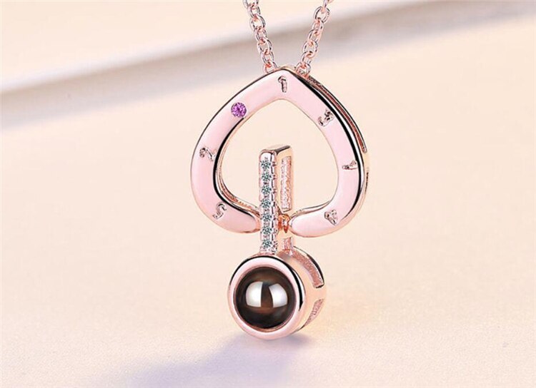 Mémoire unique 100 langues je t'aime Projection chaude Visible 925 argent Sterling doux coeur femme collier SNE436: Gold