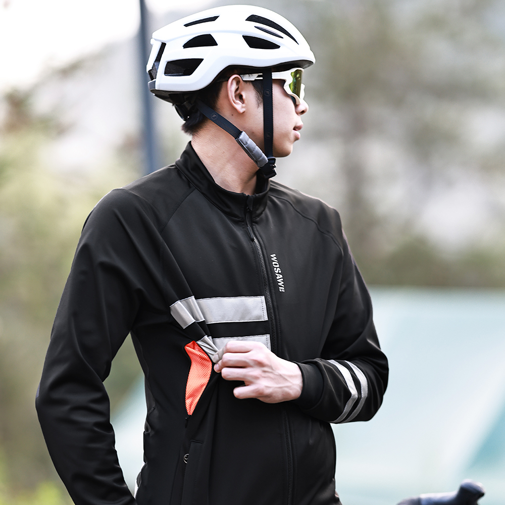 WOSAWE Men's Cycling Jacket Winter Bike Jackets Thermal Fleece Windproof Water repellent Bicycle Clothes Reflective with YKK zip