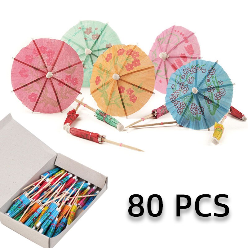 80 Stks/pak Drank Fruit Cake Sticks Mini Paraplu Paper Cocktail Parasols Paraplu Bruiloft Decoratie Verjaardag Feestartikelen