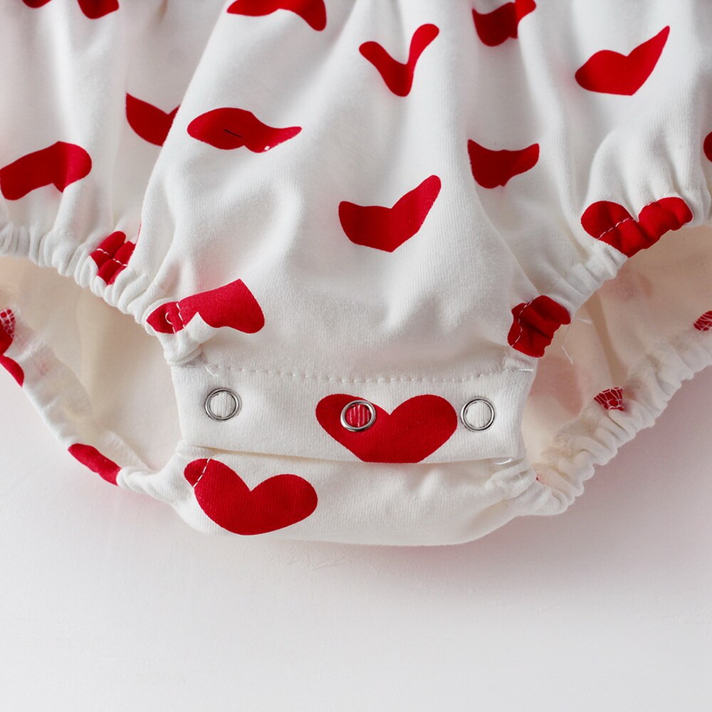 Liefde Hart Baby Meisje Romper Valentijnsdag Boog Lange Mouw Prinses Bodysuit Gratis Hoed Baby Kleding E92117