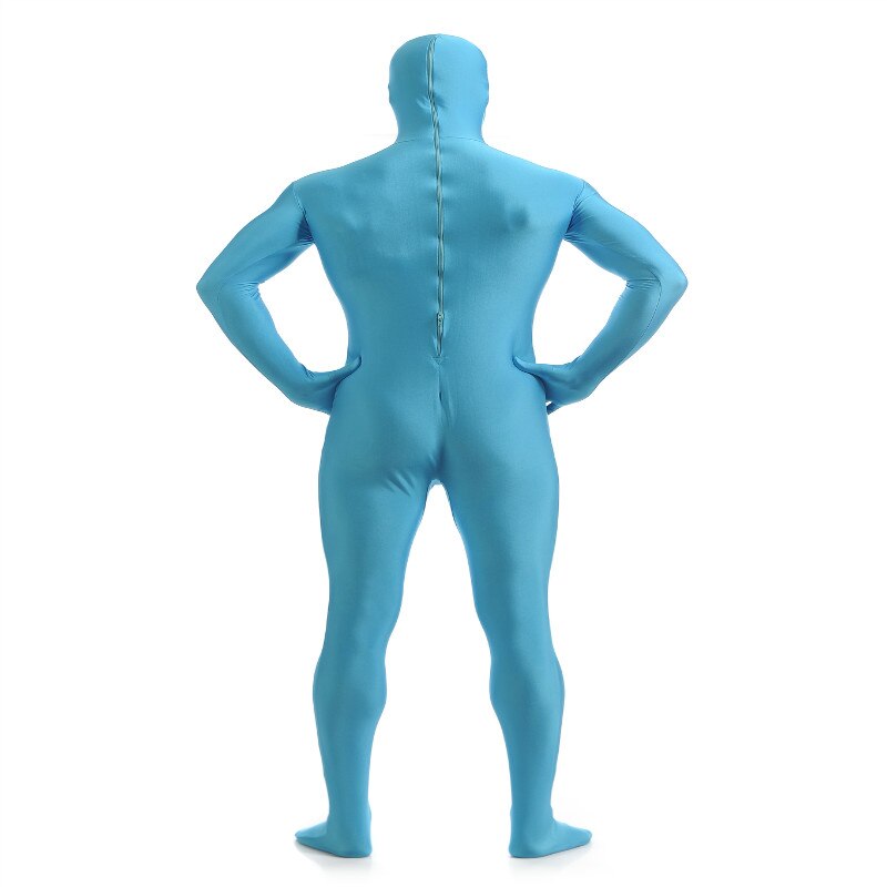 Traje ajustado de LICRA Zentai azul claro XL con cara abierta