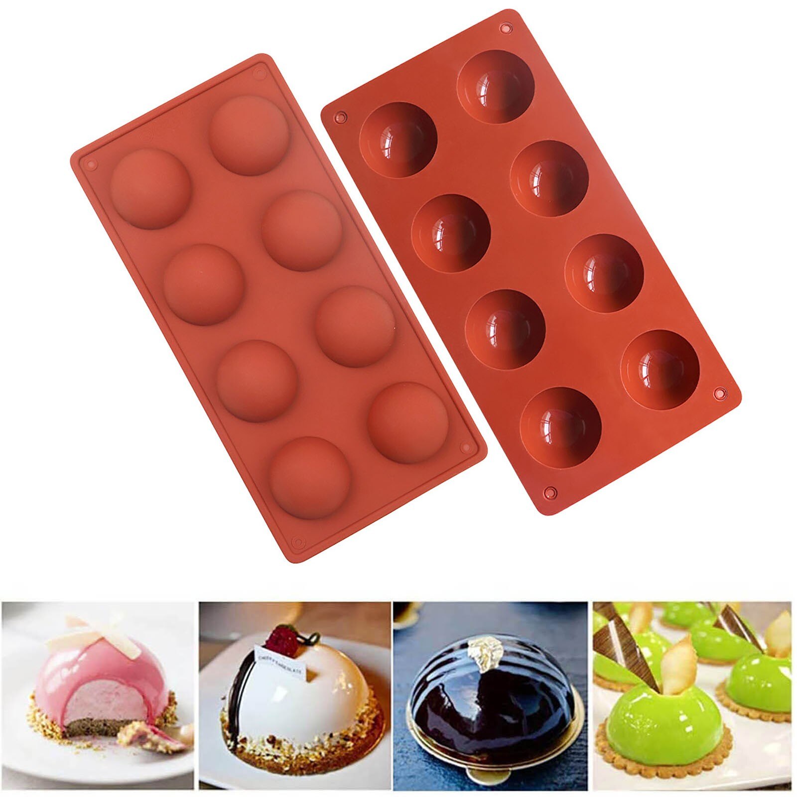 1/2/3pcs Hemisphere Shape Silicone Mold 8 Holes Food Grade Baking Accessories Chocolate Candy Mold Bakeware Kitchen Gadgets