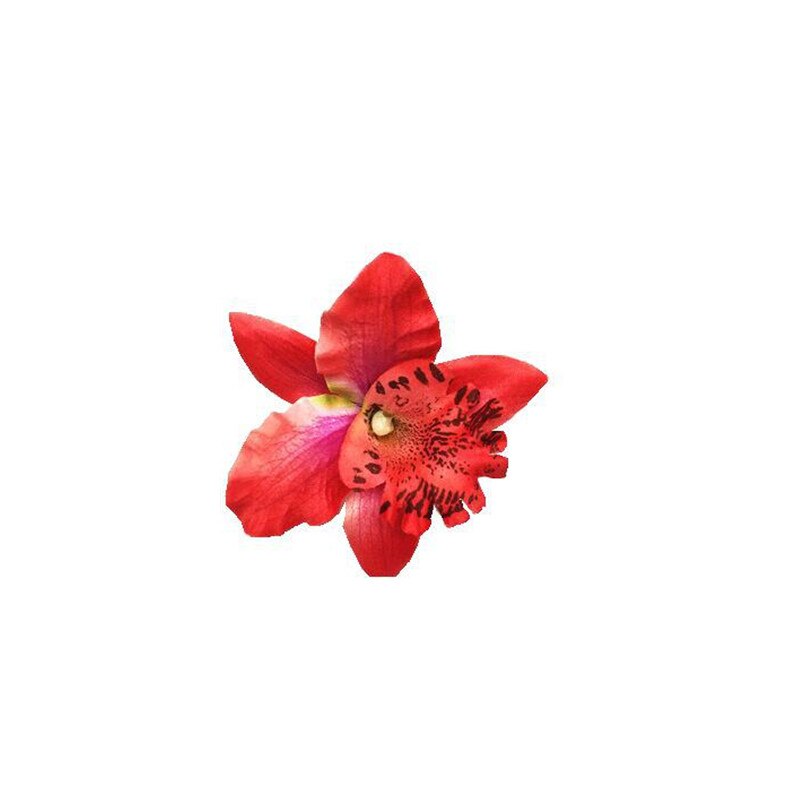Free Women Summer Bohemia Beach Thai Lily Orchid Flower Hair Clip Bridal Wedding Headwear Ornaments Accessories: Red