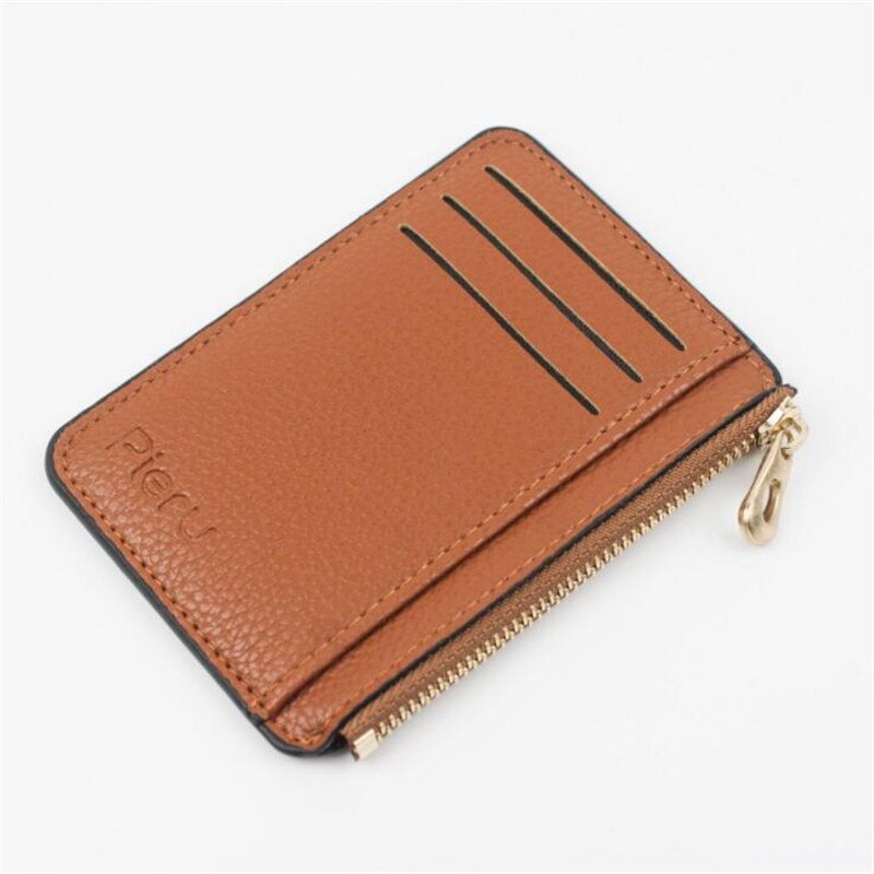 1Pc Mannen/Vrouwen Mini Id-kaart Houders Business Credit Card Houder Pu Leather Slim Bankkaart Case Organizer portemonnee Rits Unisex: coffee 1