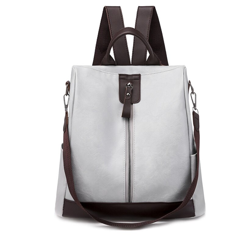 Mochila De piel multifunción para mujer, bolso de hombro femenino, Mochila de viaje: Gris claro