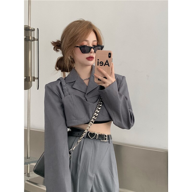 British style women suit two pieces set high waist wide leg pants pants and short suit coat casual female set